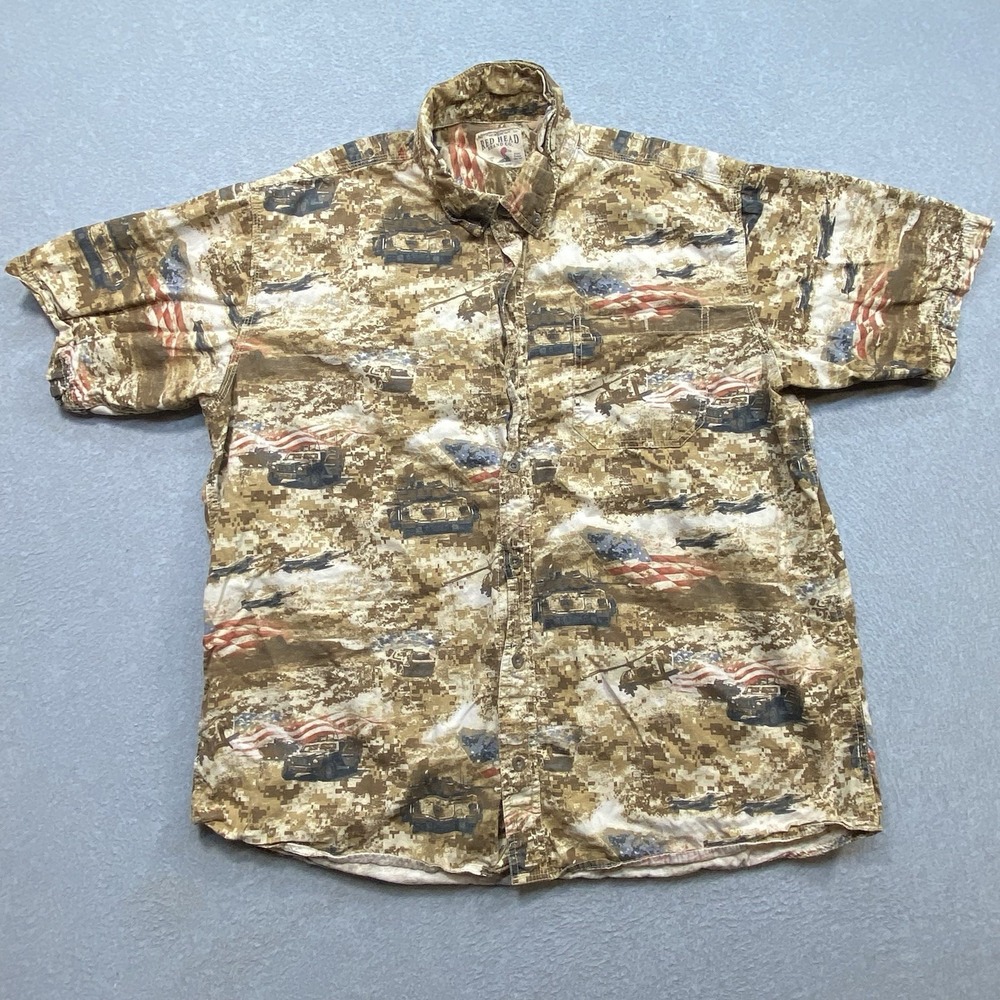 Red Head Brand Co. Button Down T-Shirt‎ Men's Sz XL Military Print Army Pocket